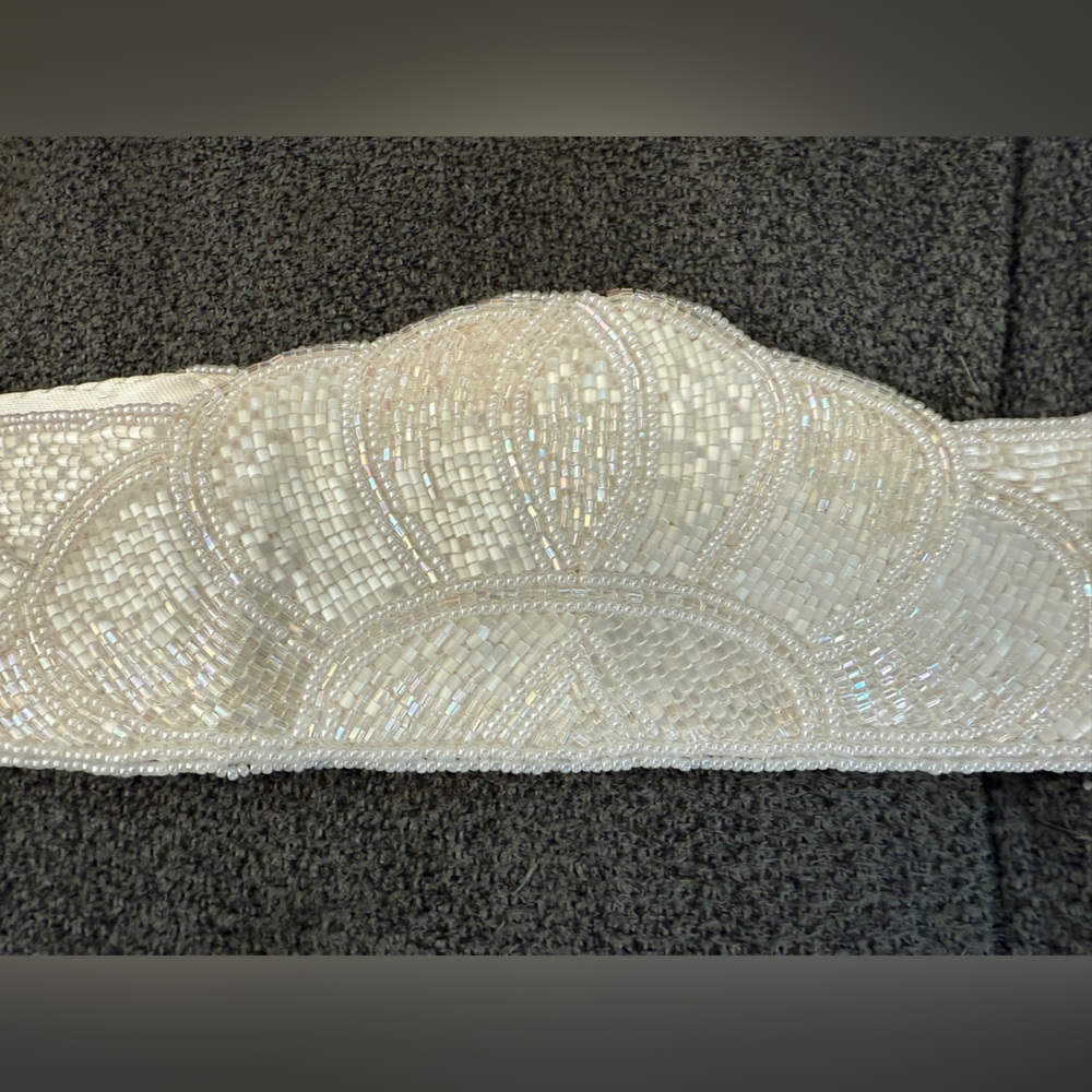 Vintage White Beaded Bridal Belt 31” Velcro Closure Wedding Accessory
